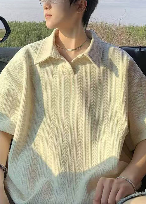 New Yellow Summer Polo Cotton Shirts Men Solid Oversized