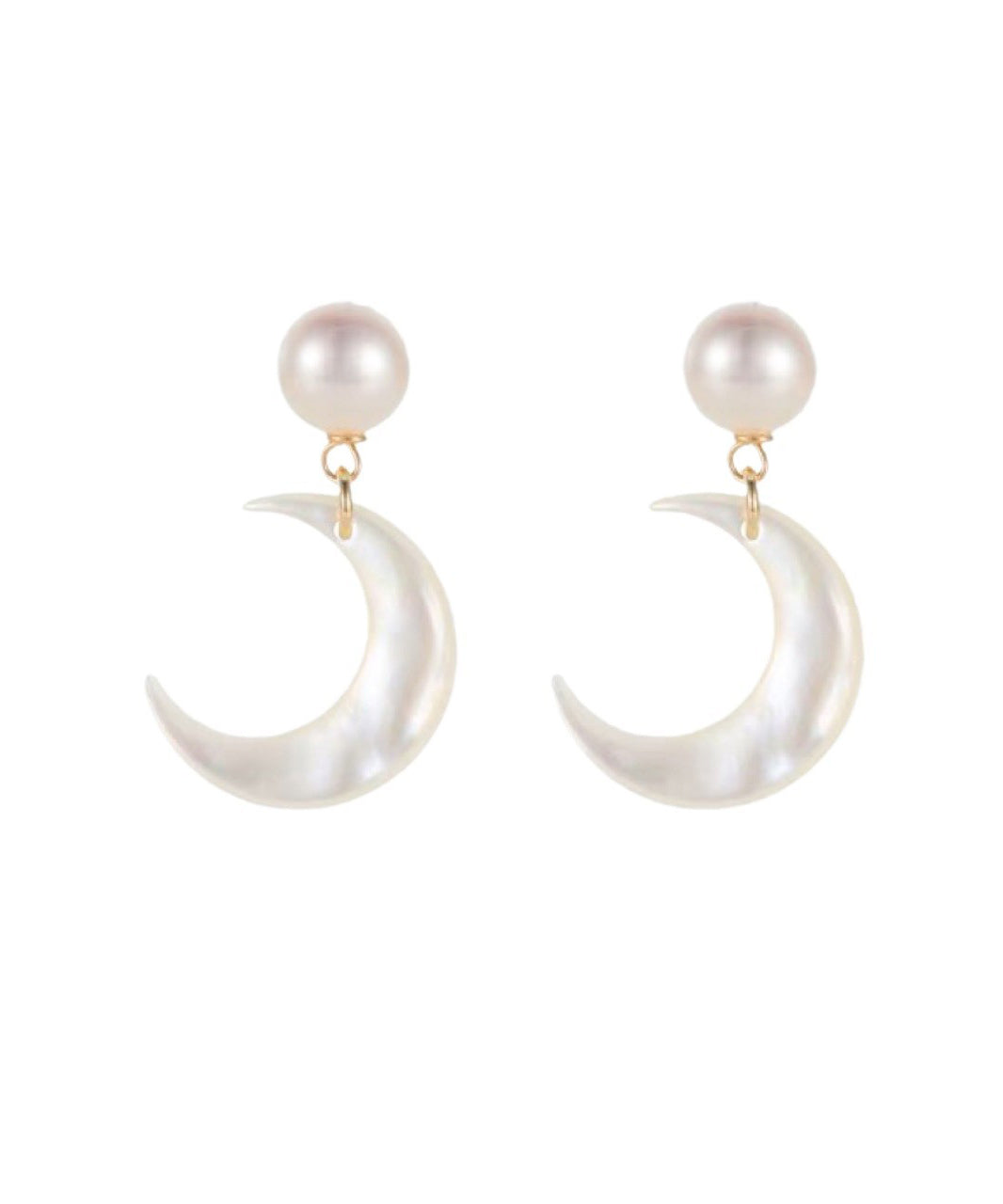 Stud Earrings Pearl Novelty White Overgild Moon Copper