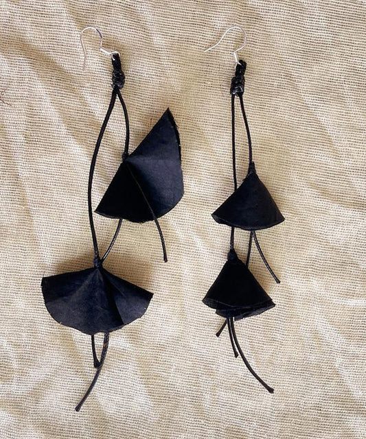 Black Original Tassel Drop Earrings Silk Silver Sterling