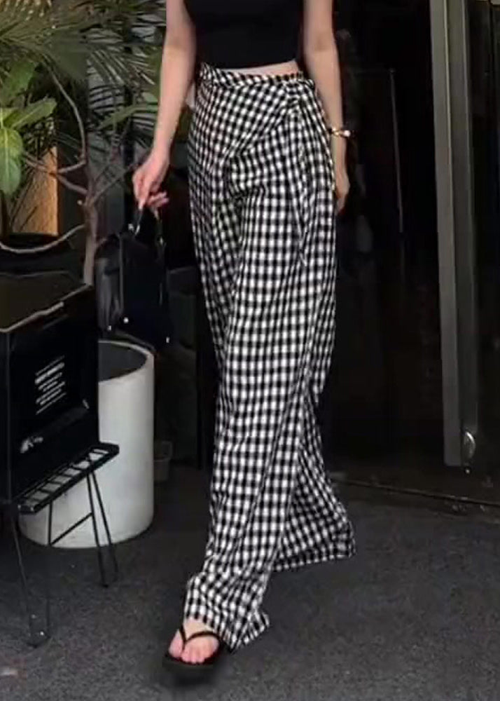White Summer Plaid Black Cotton Original High Waist Pants Design