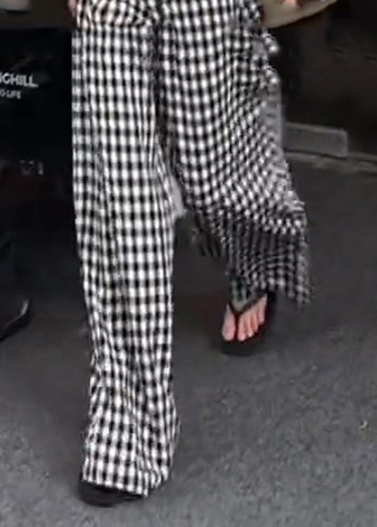 White Summer Plaid Black Cotton Original High Waist Pants Design