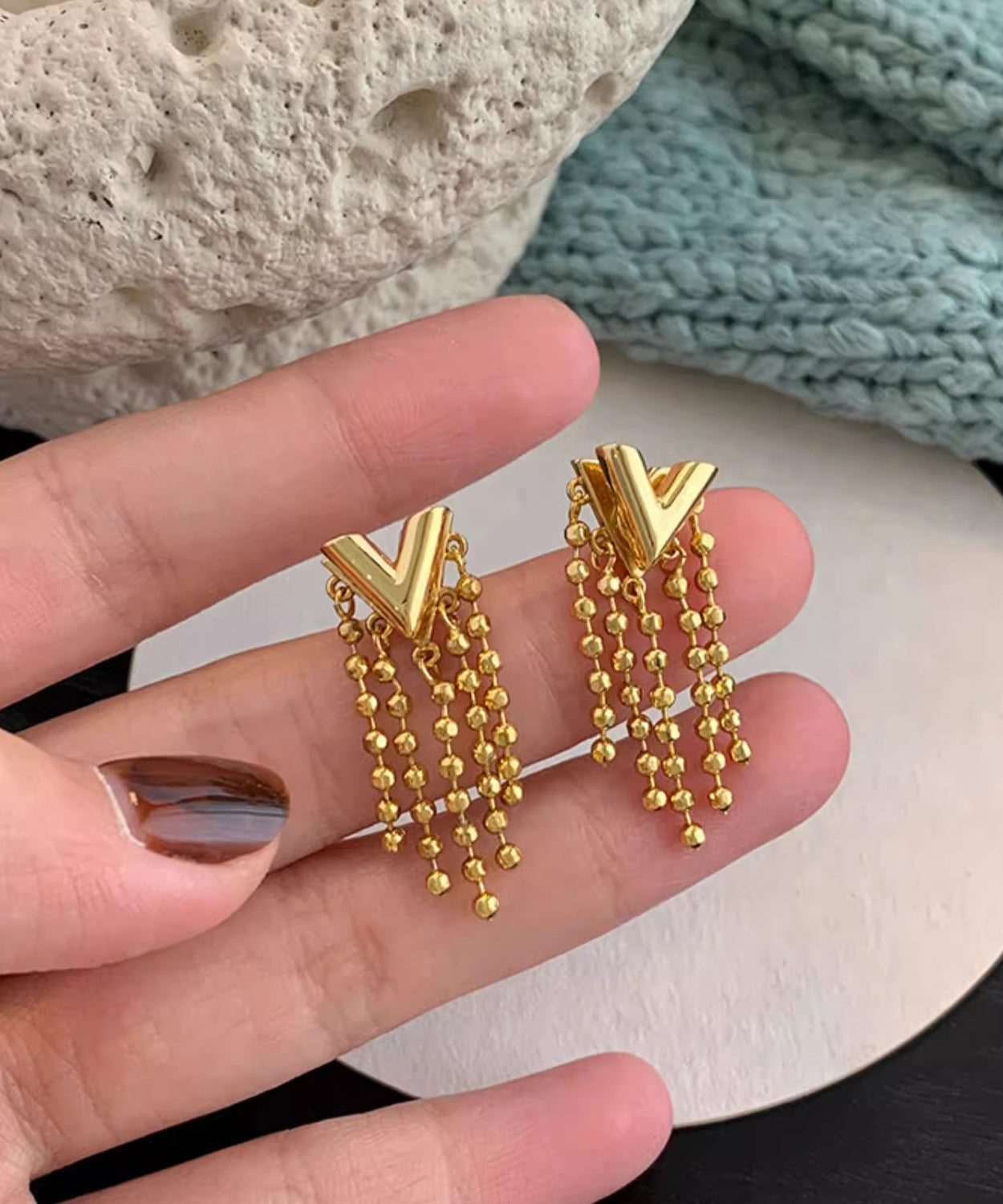 Copper Original Tassel Earrings Design Alloy V-Shaped Gold Drop