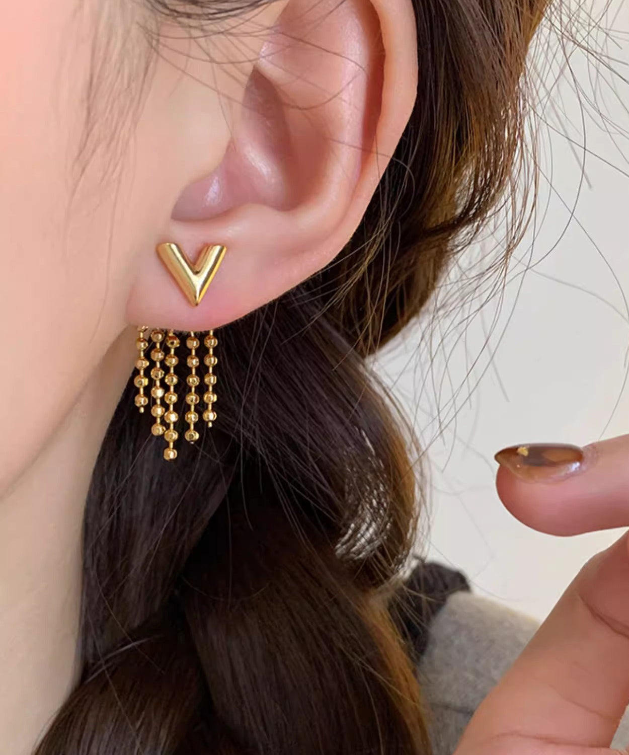 Copper Original Tassel Earrings Design Alloy V-Shaped Gold Drop