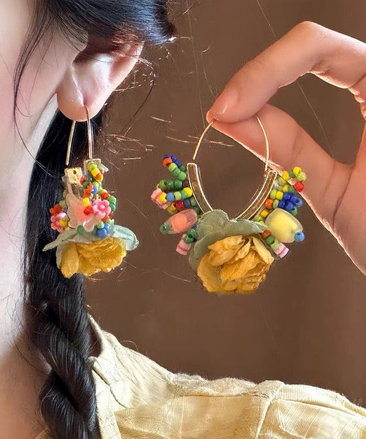 Tulle Beads Gold Copper Original Hoop Floral Earrings Design