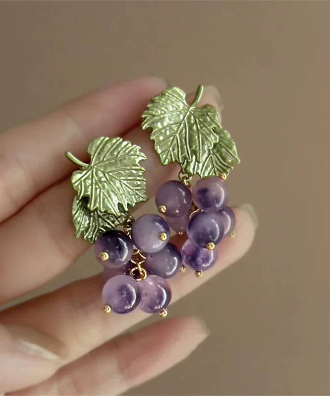 Design Earrings Purple Alloy Grape Stud Glass Original
