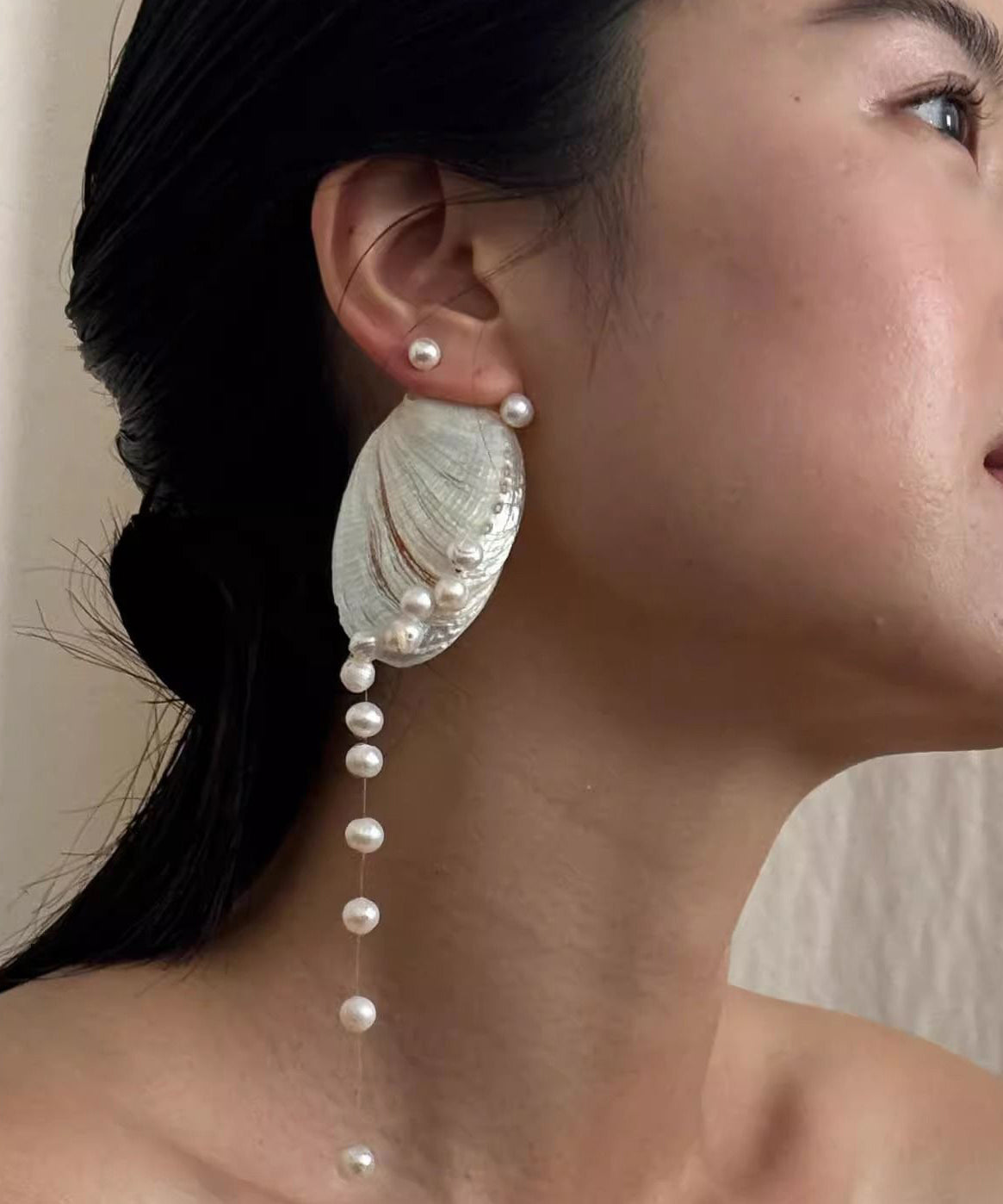 White Drop Shell Design Alloy Earrings Pearl Original Tassel