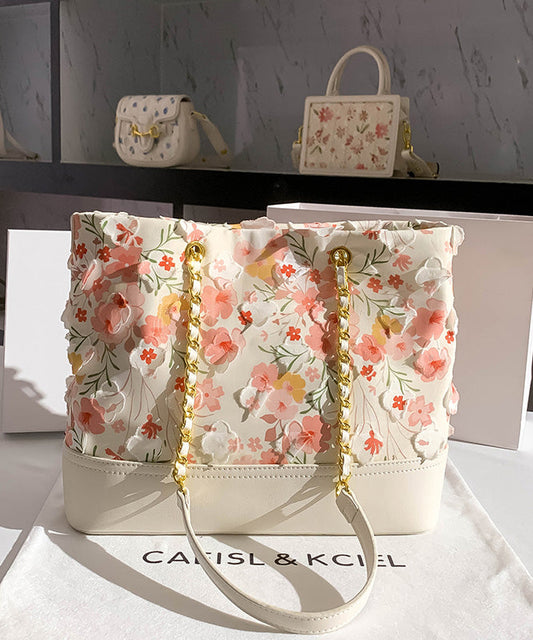 Flowers Leather Original Shoulder Design Bag Pink Faux White