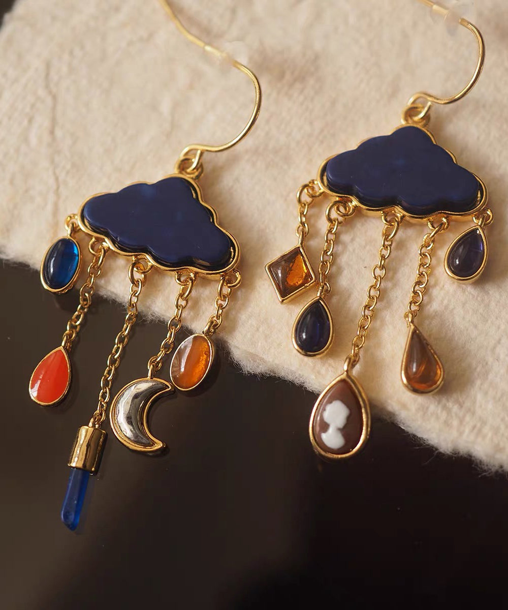 Earrings Tassel Drop Navy Moon Cloud Overgild Copper Original