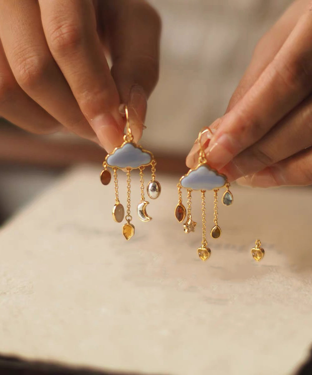 Earrings Tassel Drop Navy Moon Cloud Overgild Copper Original