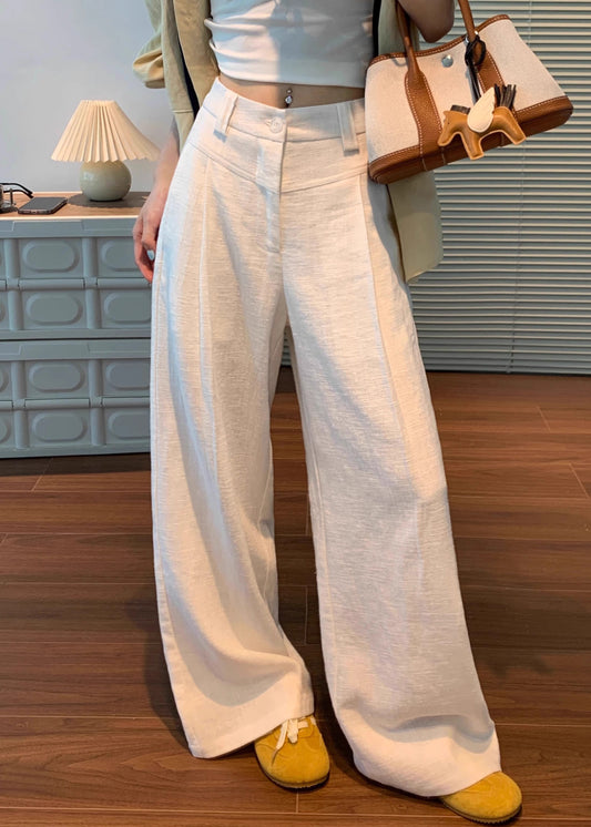 Fall Original Linen White Button High Waist Pants