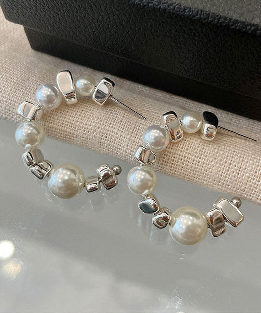 Earrings White Hoop Silver Sterling Broken Pearl Original