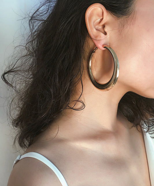 Metal Alloy Oversize Gold Oval Hoop Earrings
