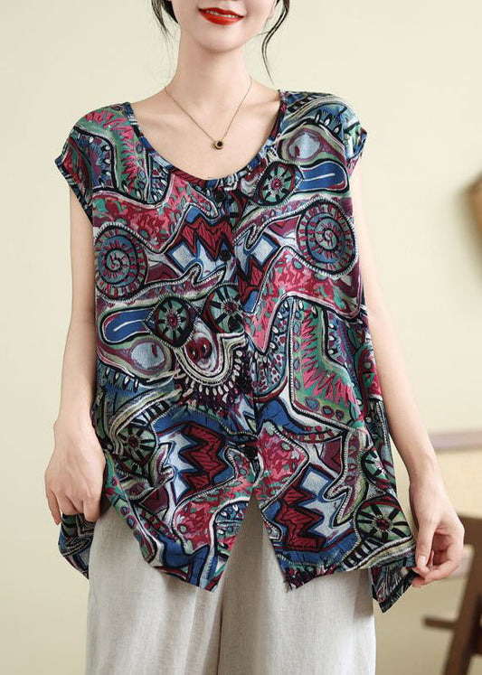 Casual Tops Plus Blue Print Size Summer