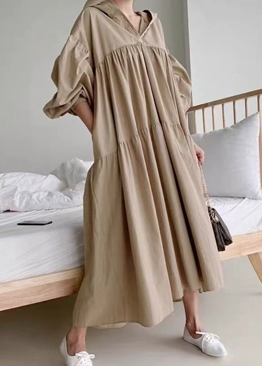 Hem Large Dress Exra Hooded Coffee Fall Size Holiday Cotton Plus