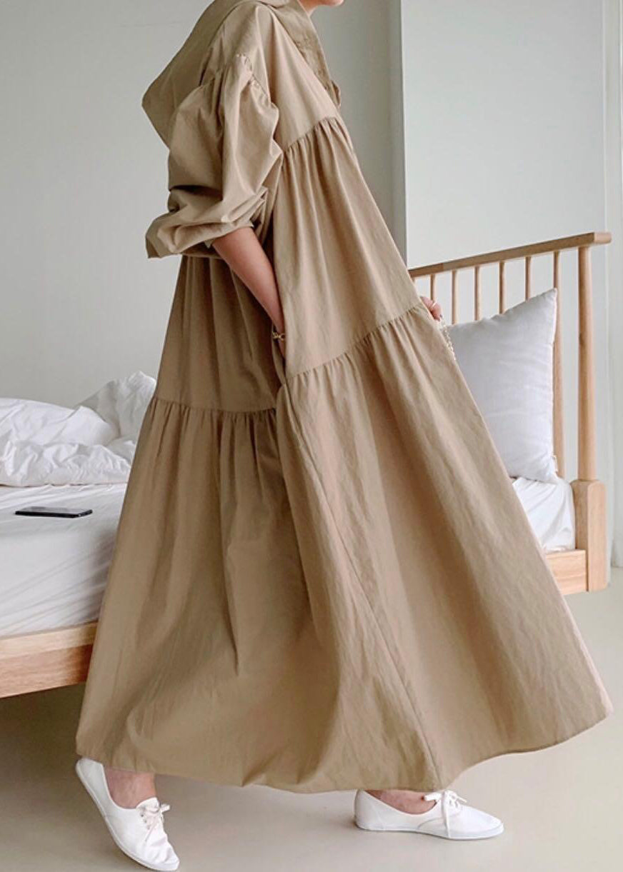 Hem Large Dress Exra Hooded Coffee Fall Size Holiday Cotton Plus