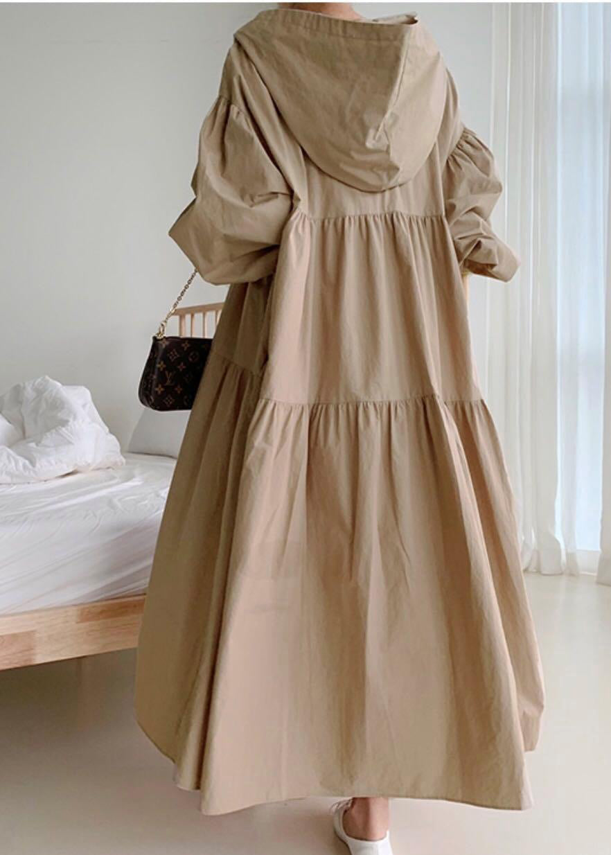 Hem Large Dress Exra Hooded Coffee Fall Size Holiday Cotton Plus