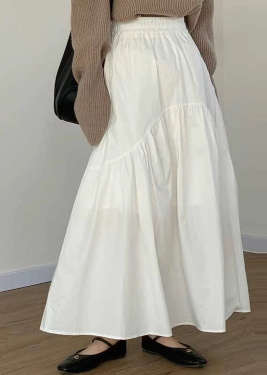 Summer Plus Skirt Large Size Exra Patchwork Hem Cotton White