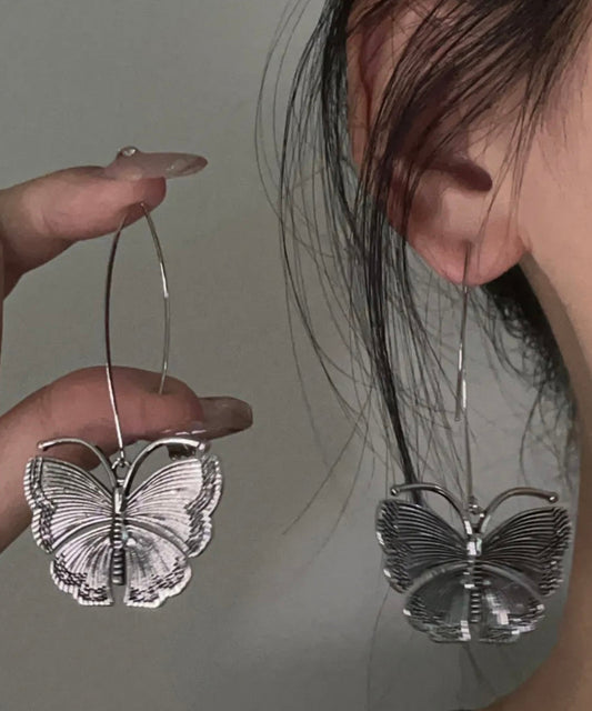 Drop Silver Earrings Retro Butterfly 925