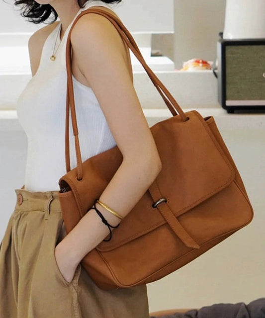 Retro Bag Durable Zipper Shoulder Brown Leather Solid