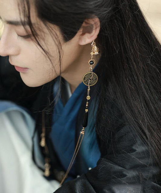 Retro Copper Glass Tassel Beads Coin Gold Earrings Drop