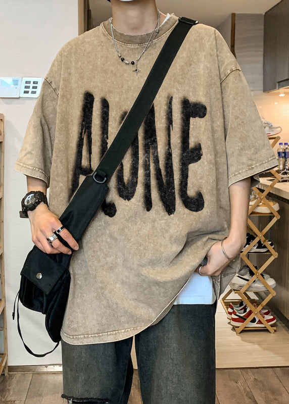 Original Retro Design Half Letter Shirts Men Cotton T Khaki