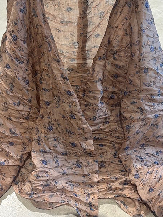 Shirt O-Neck Autumn Women Button Floral Vintage Ramie