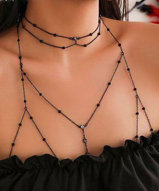 Zircon Love Tassel And Body Alloy Sexy Black Chain Necklace