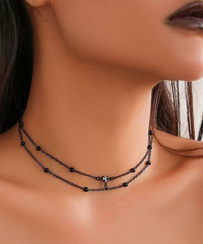 Zircon Love Tassel And Body Alloy Sexy Black Chain Necklace