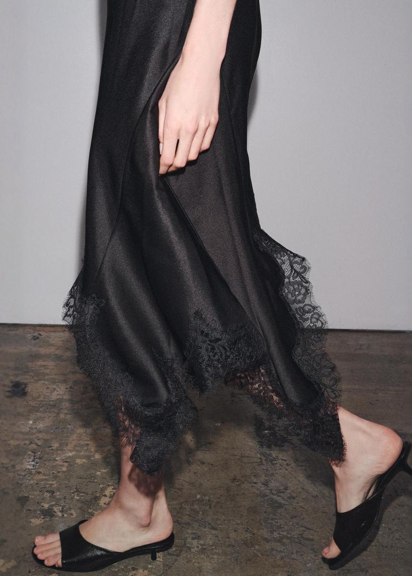 Silk Lace Sexy Asymmetrical Dresses Sleeveless Black Patchwork