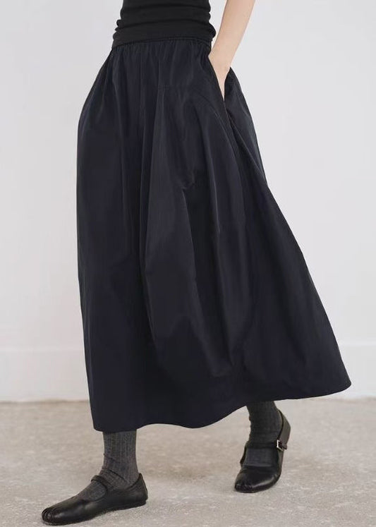 Simple Cotton Black Skirts Pockets Line Fall Elastic A Waist