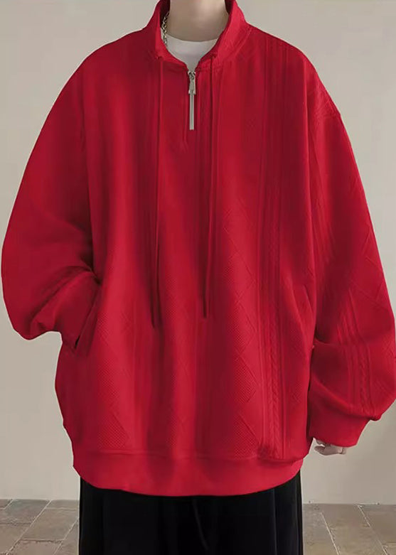 Zip Solid Spring Mens Cotton Simple Up Pockets Black Sweatshirt