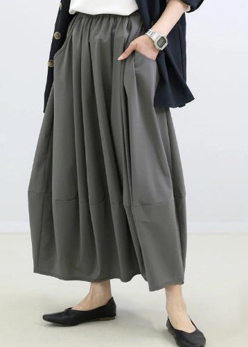 Cotton Patchwork Simple Waist Grey Skirt Elastic Fall