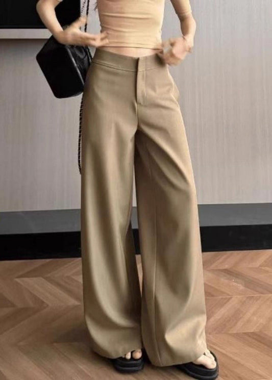 Pockets Khaki Waist Solid Pants Simple Summer Spandex High