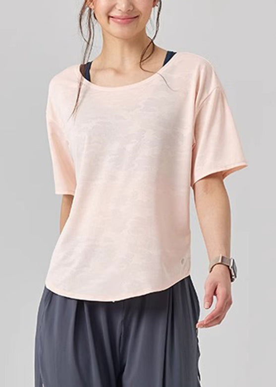 Simple Short Sleeve O-Neck Top Yoga Pink