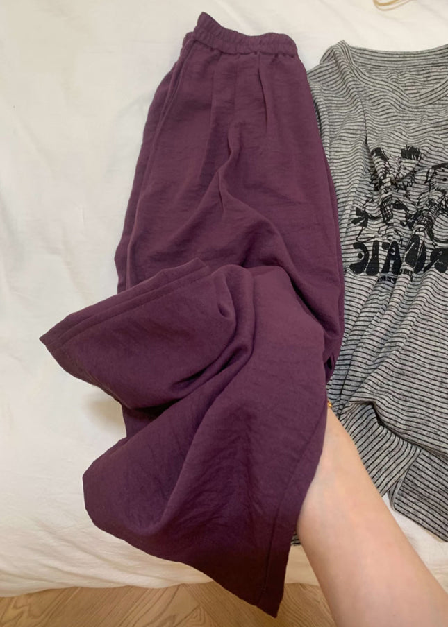 Wide Waist Fall Cotton Pants Elastic Simple Leg Solid Purple