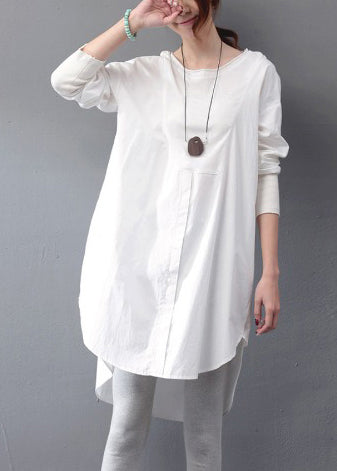 Day Dress White Cotton Oversized Side Open Fall Simple