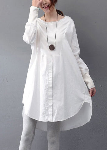 Day Dress White Cotton Oversized Side Open Fall Simple