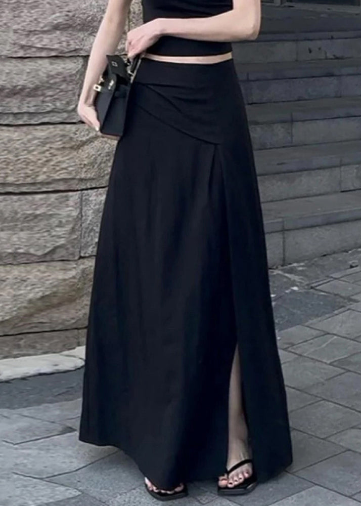 Fit Waist Side Black Slim High Summer Cotton Open Skirts