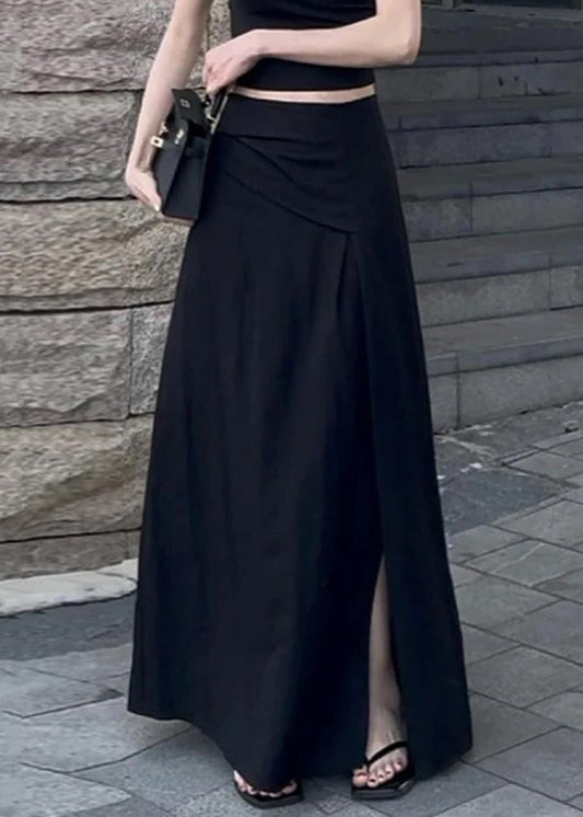 Fit Waist Side Black Slim High Summer Cotton Open Skirts
