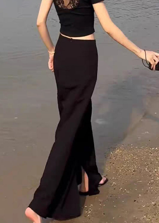 Fit Waist Side Black Slim High Summer Cotton Open Skirts