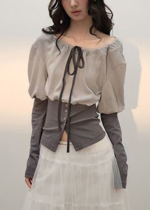 Up Grey T Slim Lace Cotton Fall Patchwork Shirts Fit