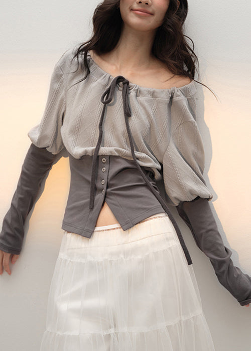 Up Grey T Slim Lace Cotton Fall Patchwork Shirts Fit