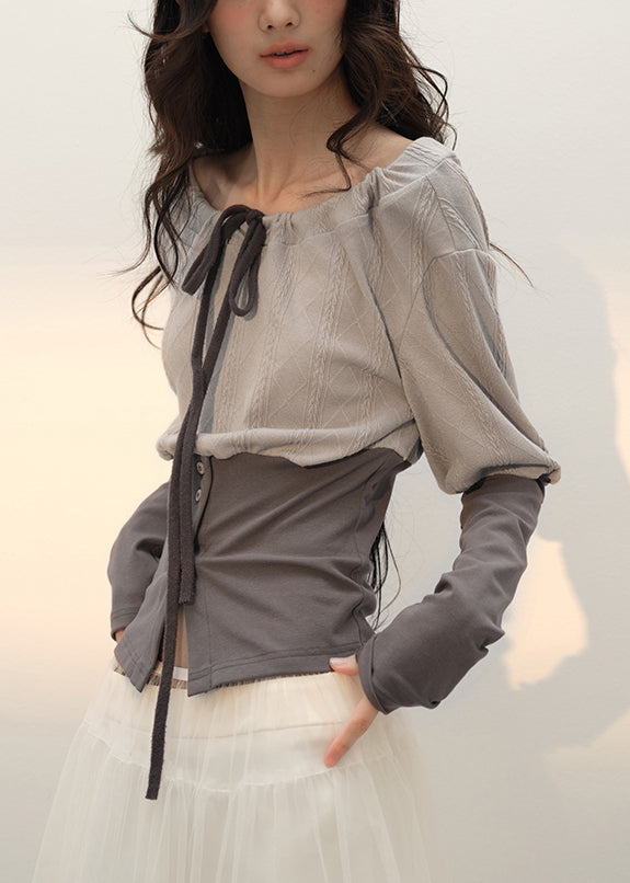 Up Grey T Slim Lace Cotton Fall Patchwork Shirts Fit