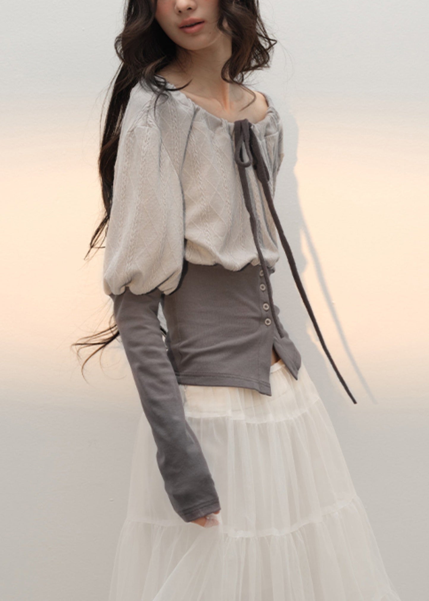 Up Grey T Slim Lace Cotton Fall Patchwork Shirts Fit