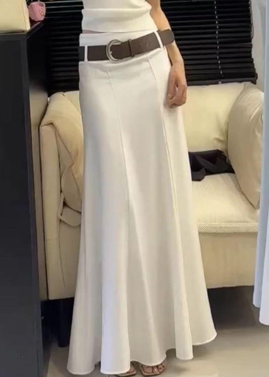 Summer Waist Fit White Skirts Solid Cotton High Slim