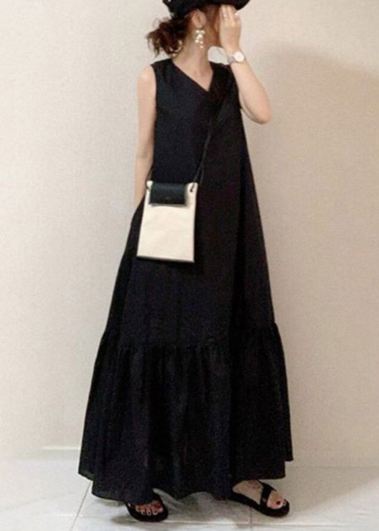 Summer Hem Exra Large Oversized Style Black Cotton Holiday Dress