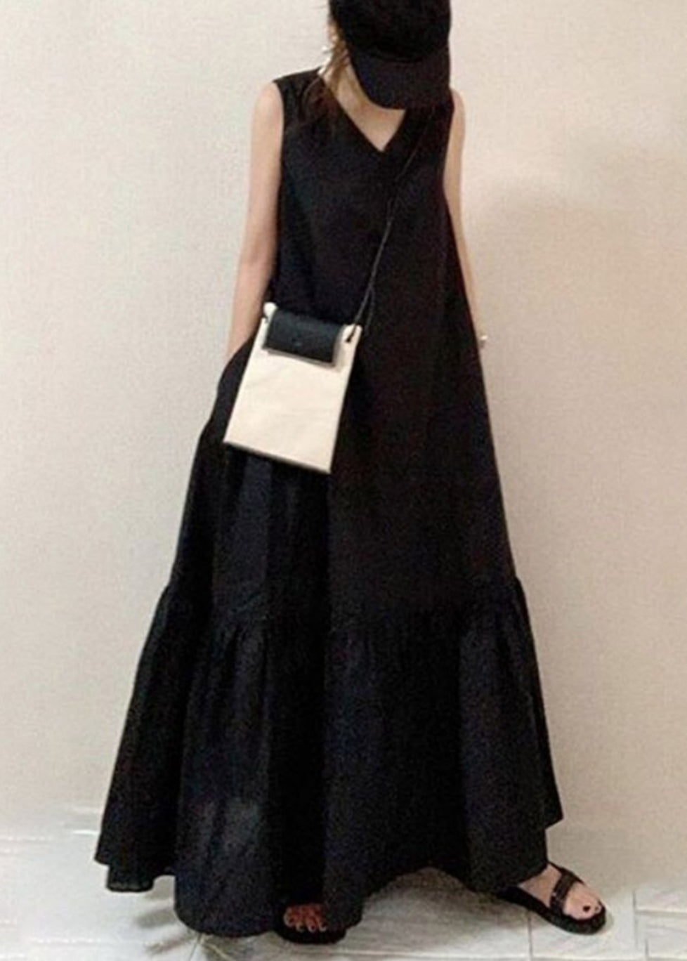 Summer Hem Exra Large Oversized Style Black Cotton Holiday Dress