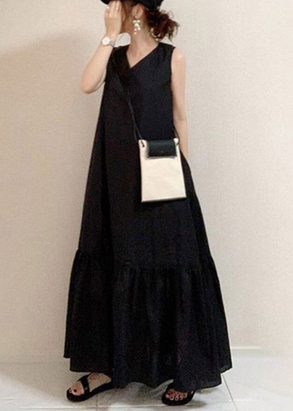 Summer Hem Exra Large Oversized Style Black Cotton Holiday Dress