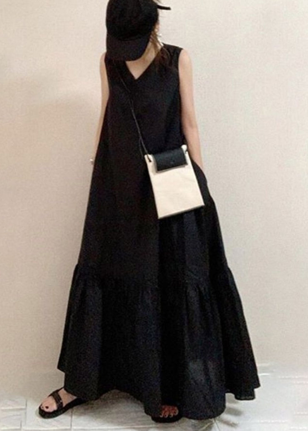 Summer Hem Exra Large Oversized Style Black Cotton Holiday Dress