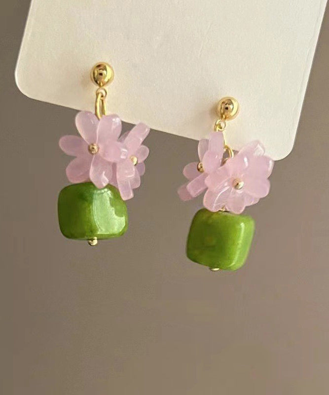 Resin Sterling Style Silver Earrings Colorblock Floral Stud